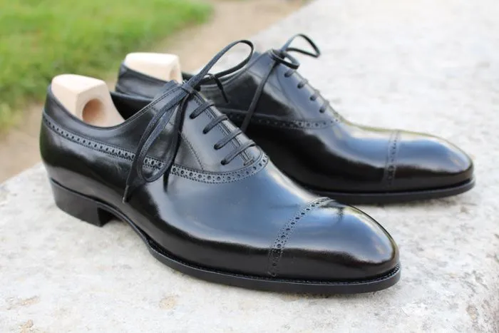 Handmade Black Brogue Dress Shoes for Men in Genuine Leather