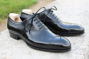 Handmade Black Brogue Dress Shoes for Men in Genuine Leather