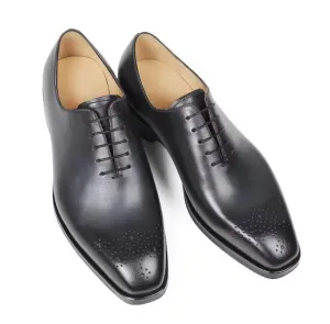 Handmade Black Calfskin Leather Oxford Tuxedo Shoes