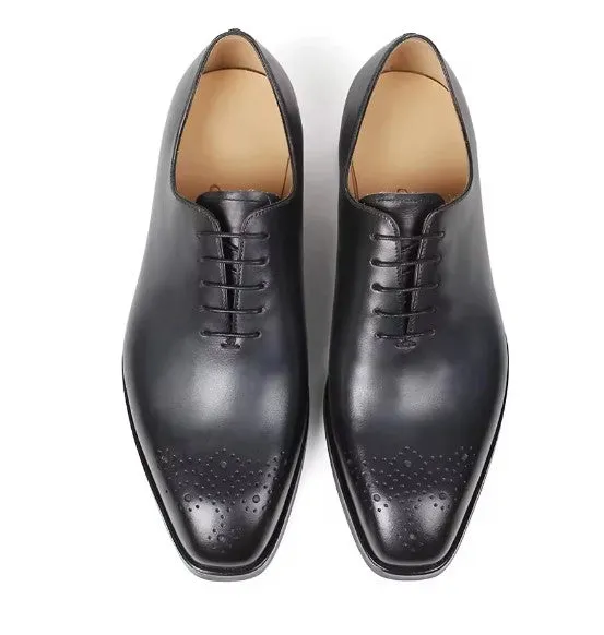 Handmade Black Calfskin Leather Oxford Tuxedo Shoes