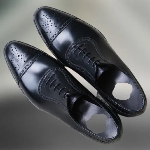 Handmade Black Leather Brogue Dress Shoes for Men
