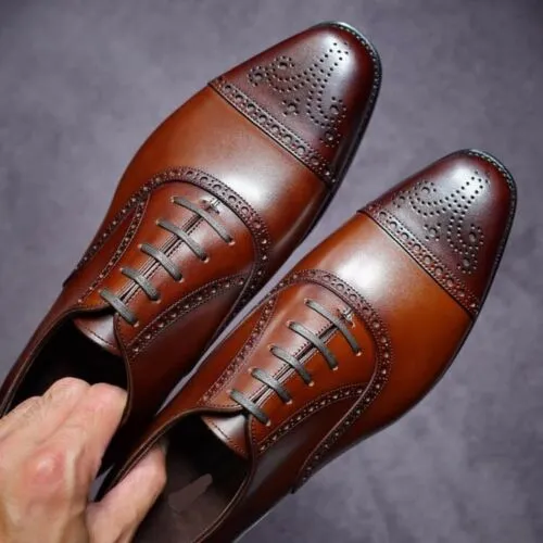 Handmade Brown Leather Oxfords for Men - Dress Brogue Shoes