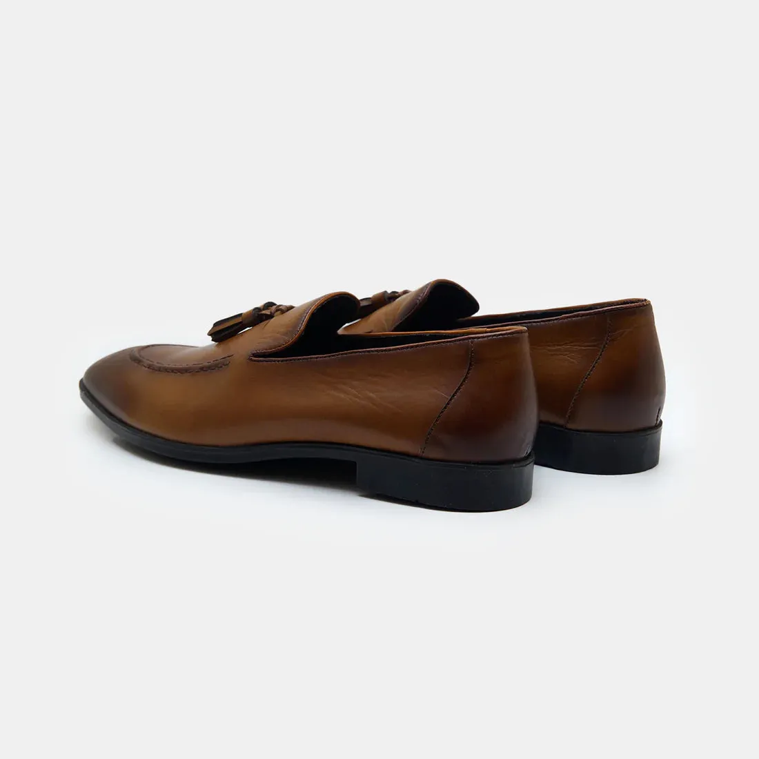 Handmade Brown Leather Tassel Moccasins for Men