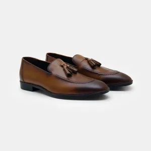 Handmade Brown Leather Tassel Moccasins for Men