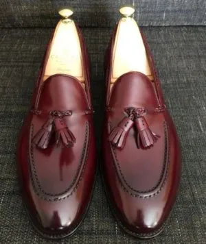 Handmade Burgundy Leather Dress Shoes for Men
