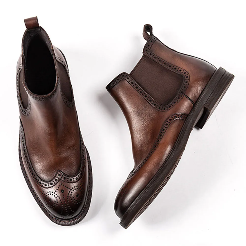Handmade Full Grain Leather Brogue Chelsea Boots