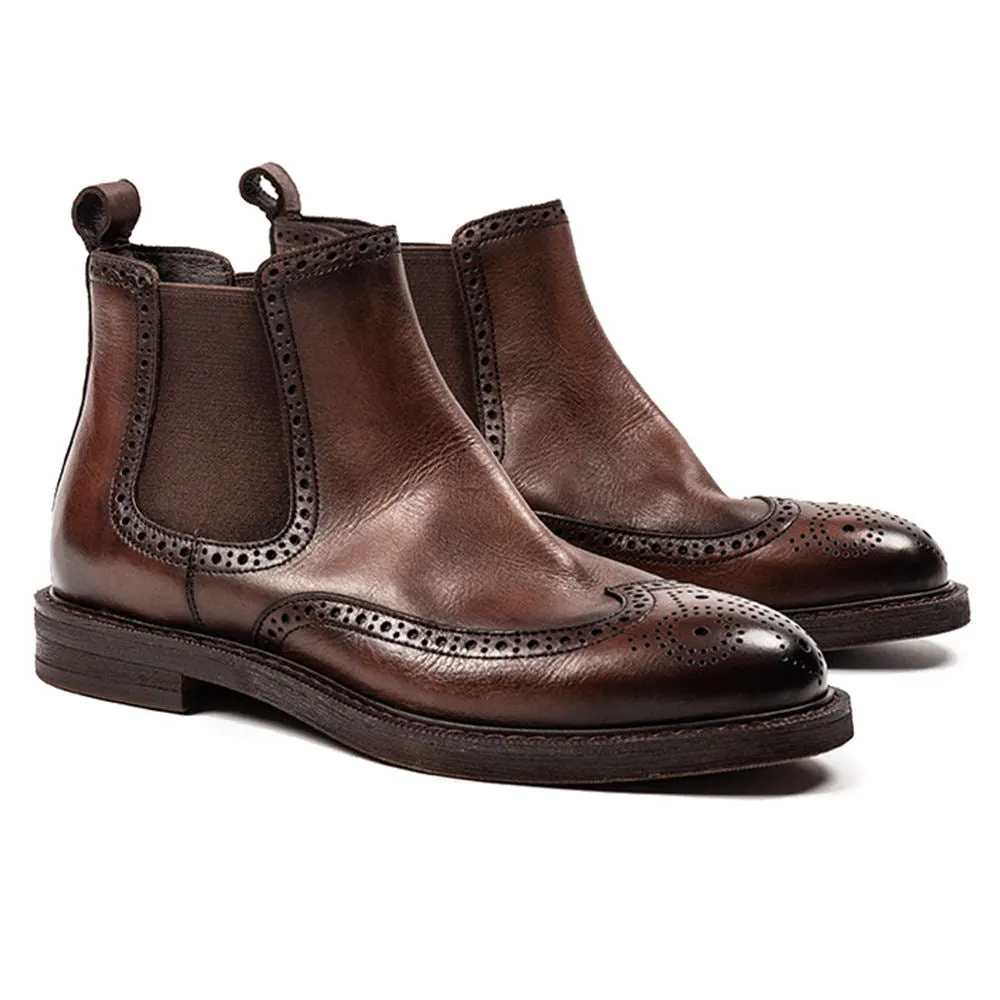 Handmade Full Grain Leather Brogue Chelsea Boots