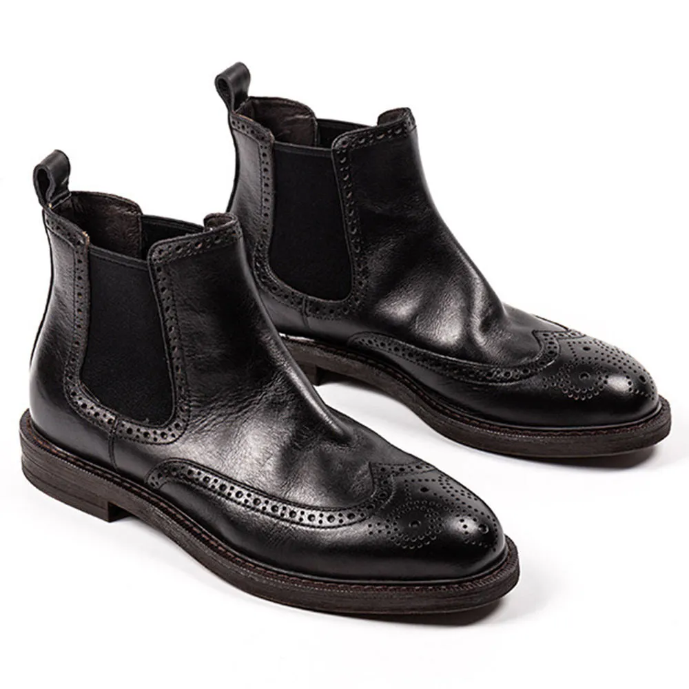 Handmade Full Grain Leather Brogue Chelsea Boots