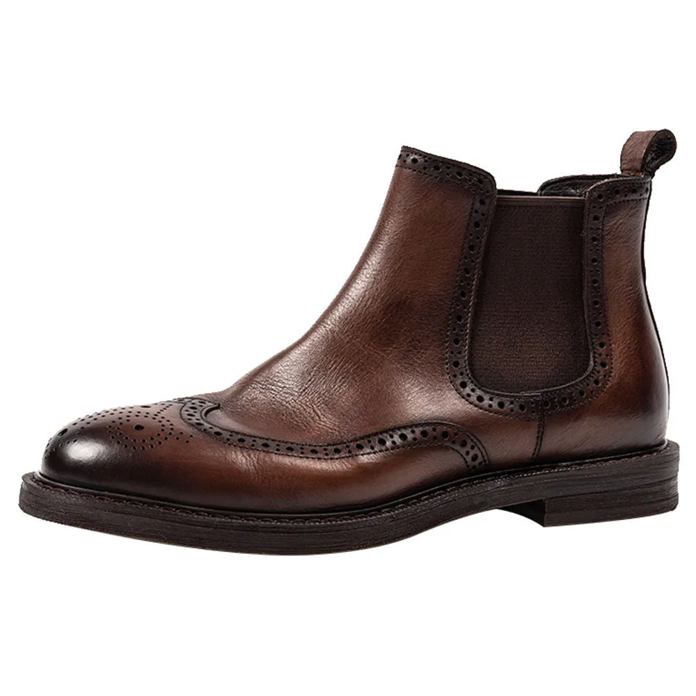 Handmade Full Grain Leather Brogue Chelsea Boots