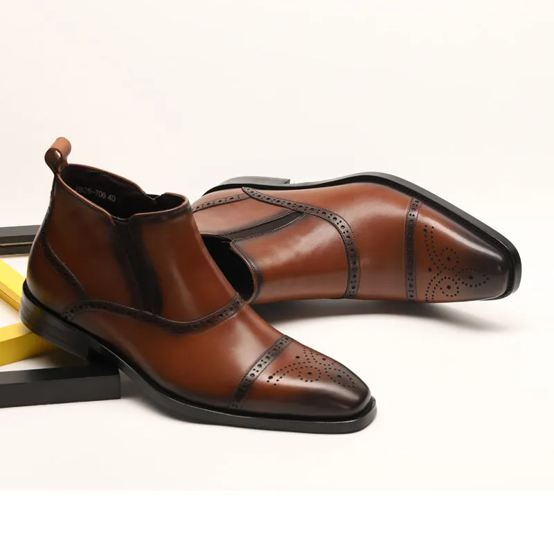 Handmade Leather Brogue Chelsea Boots for Men