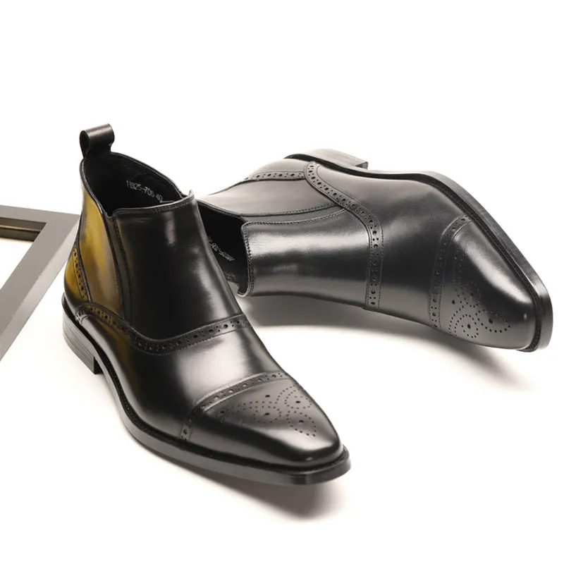 Handmade Leather Brogue Chelsea Boots for Men