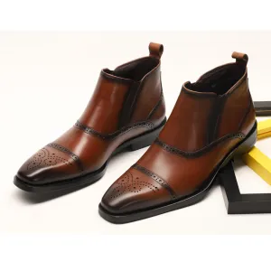Handmade Leather Brogue Chelsea Boots for Men