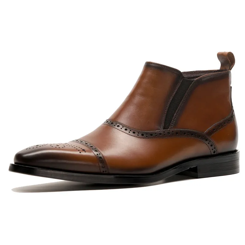 Handmade Leather Brogue Chelsea Boots for Men