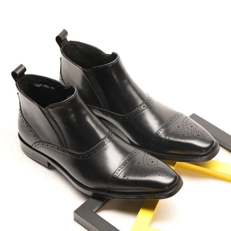 Handmade Leather Brogue Chelsea Boots for Men