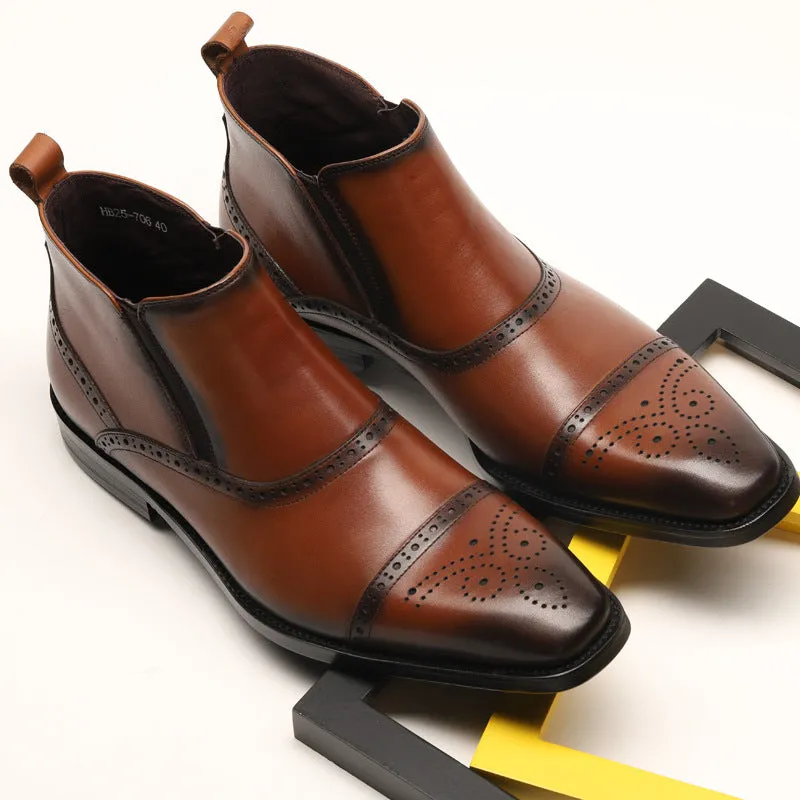 Handmade Leather Brogue Chelsea Boots for Men