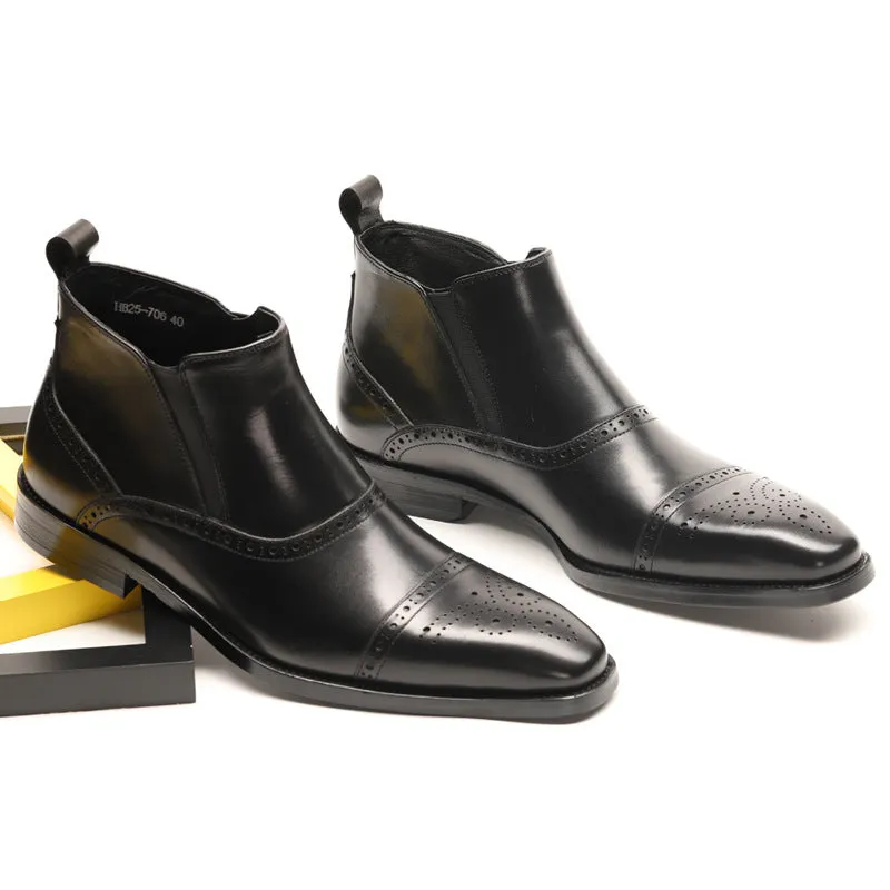 Handmade Leather Brogue Chelsea Boots for Men