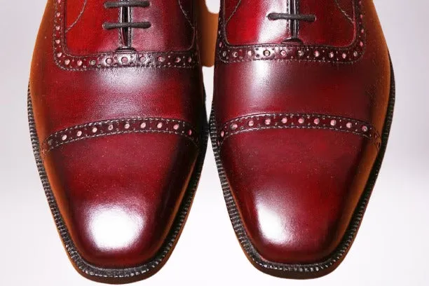 Handmade Maroon Leather Brogue Shoes for Men, Formal Dress Shoes