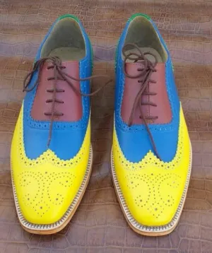 Handmade Multi-Color Leather Brogue Shoes for Men
