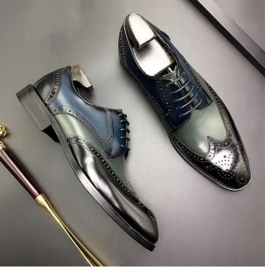 Handmade Wing Tip Brogue Lace Up Business Shoes for Men