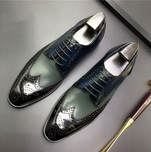 Handmade Wing Tip Brogue Lace Up Business Shoes for Men