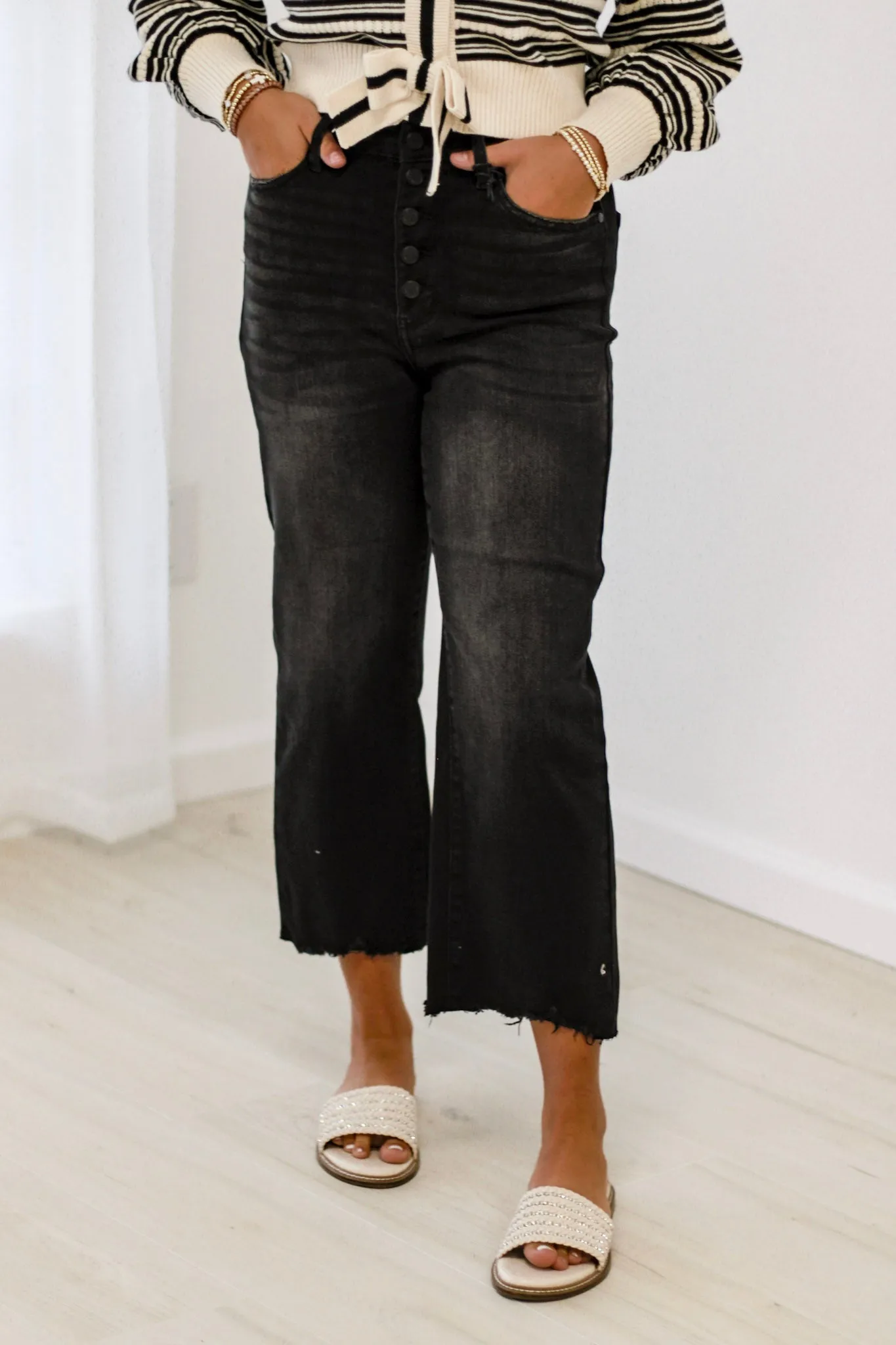 Have It Your Way HW Black Destroyed Wide Leg Crop Judy Blue