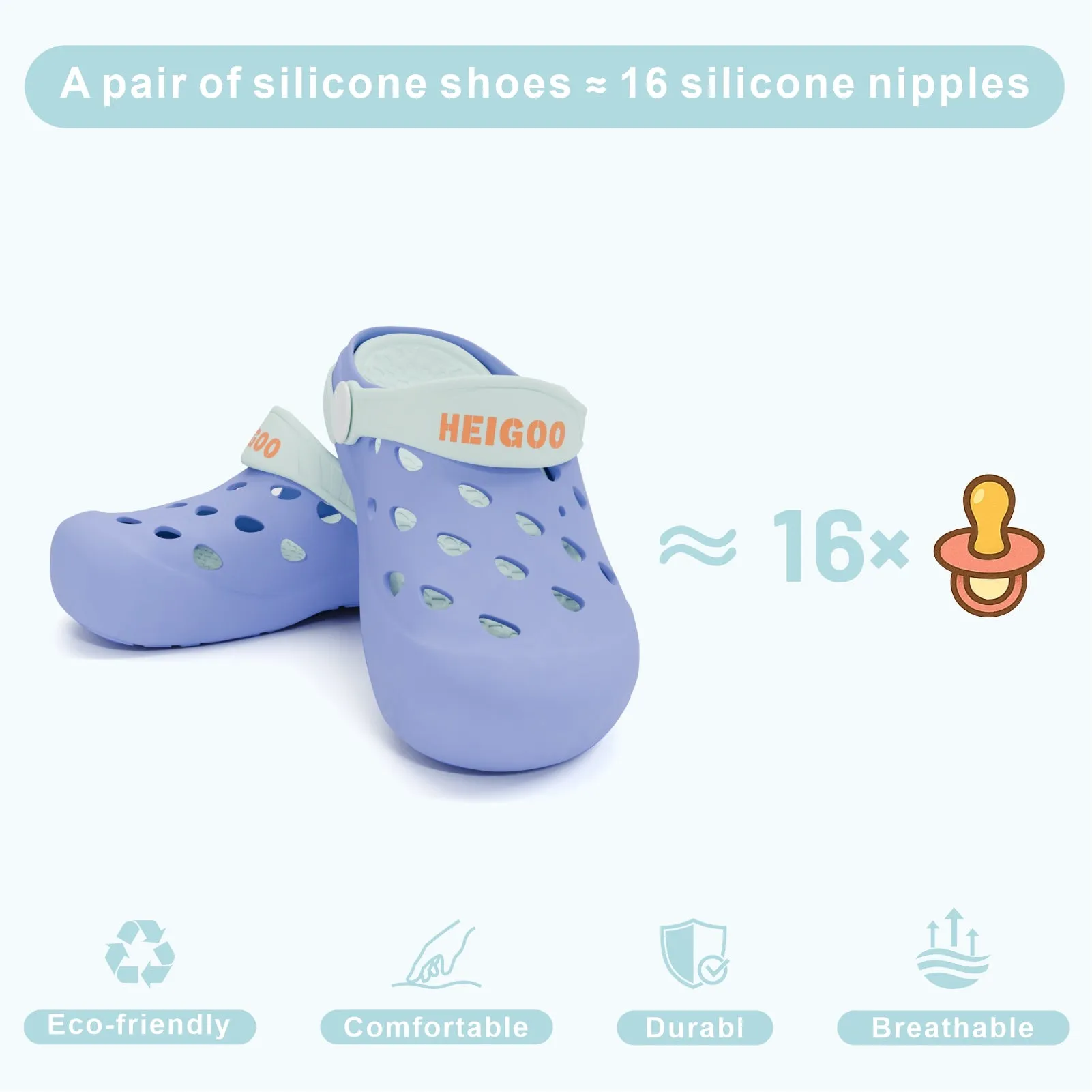 HEIGOO Kids Silicone Clogs – Non-Slip, Safe, Soft & Comfy – Blue