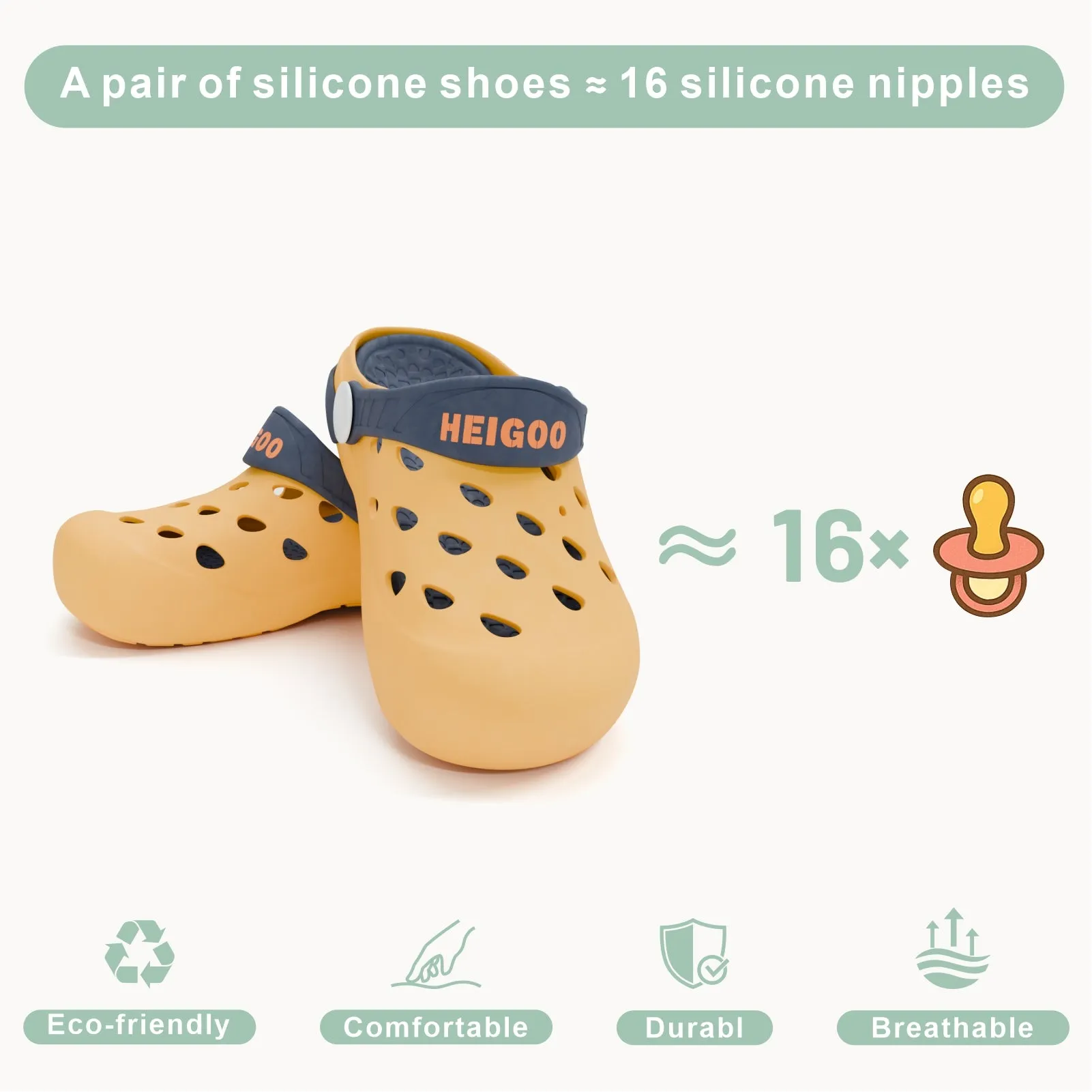 HEIGOO Kids Silicone Clogs – Non-Slip, Safe, Soft & Comfy – Yellow