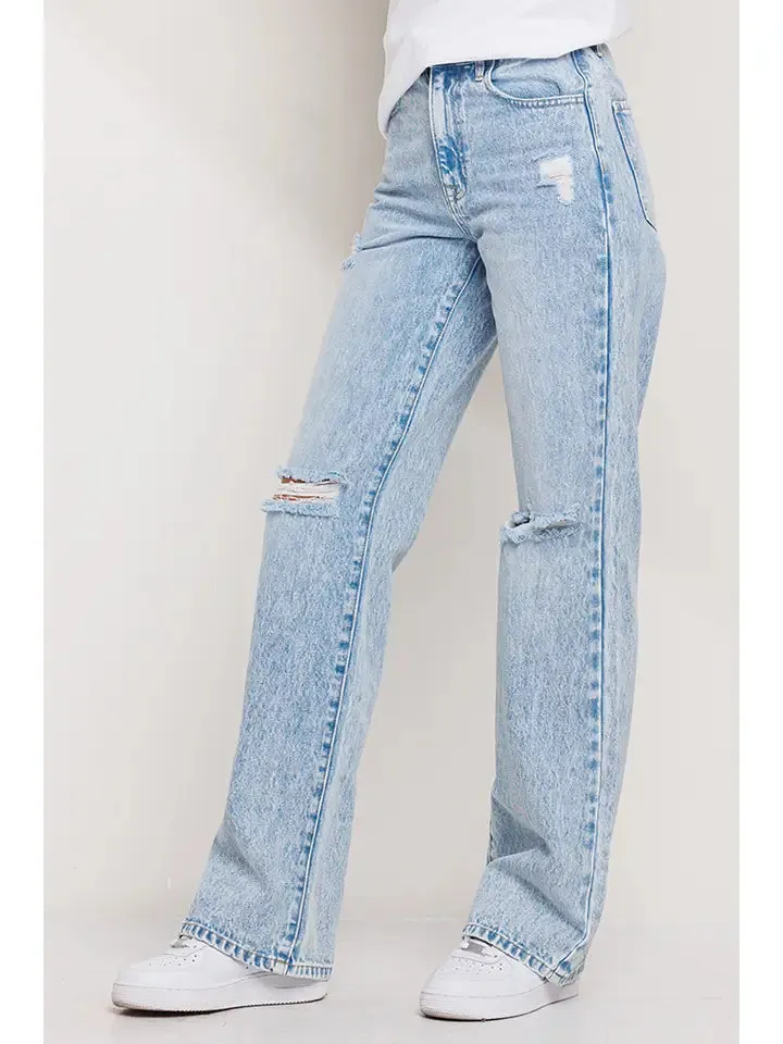High Rise Acid Wash Straight Jean