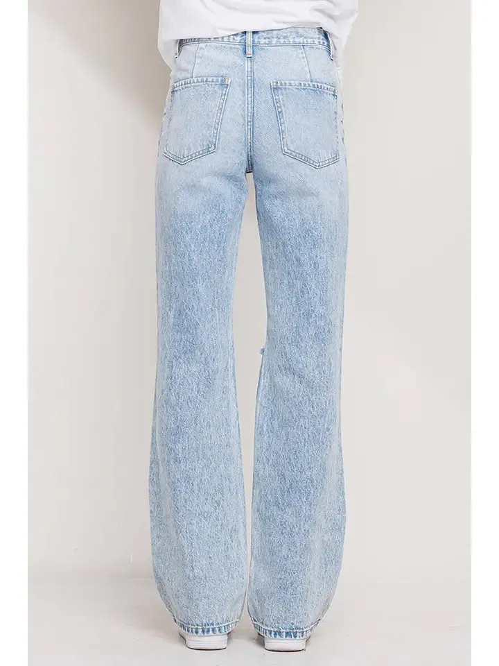High Rise Acid Wash Straight Jean