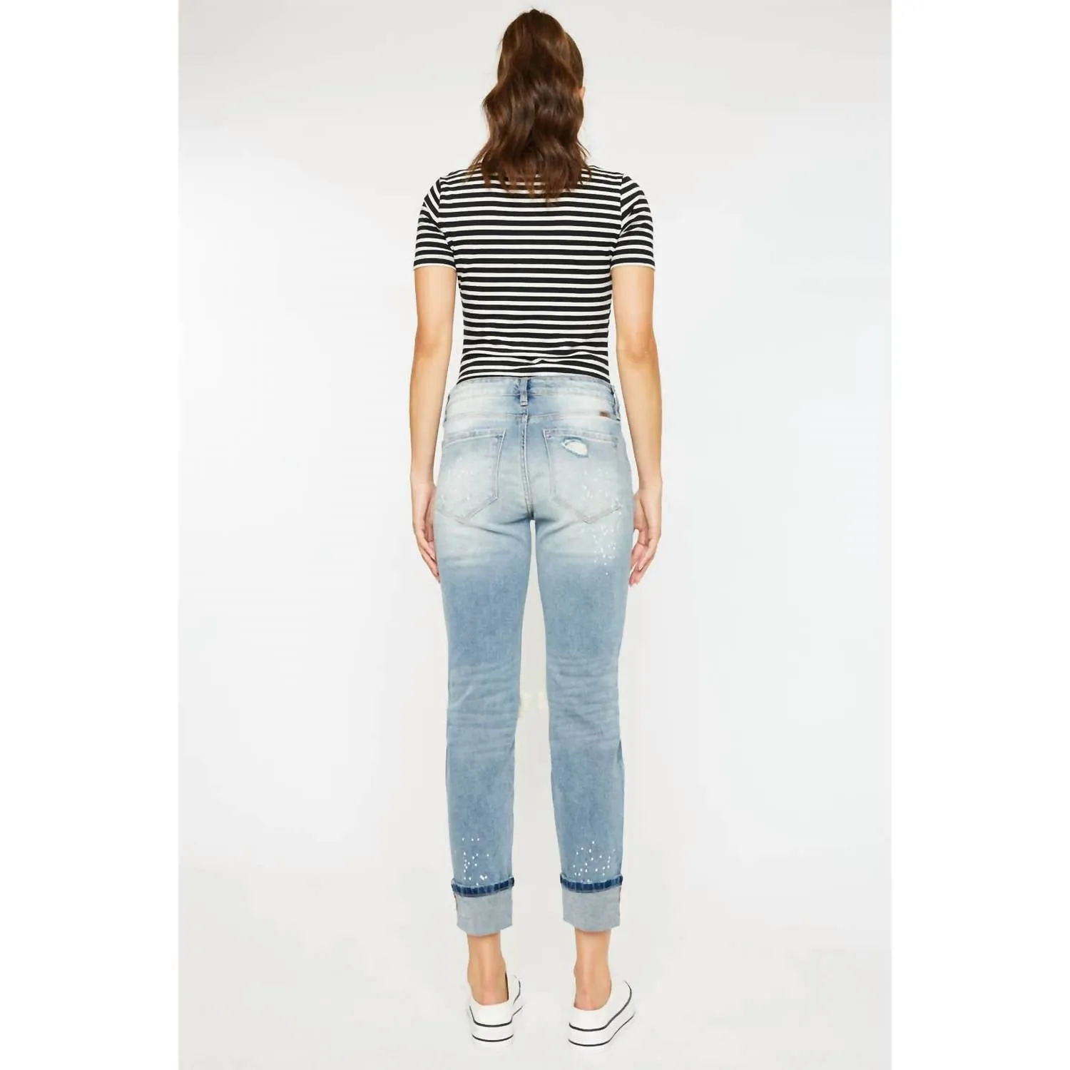High Rise Boyfriend Jeans In Light Stone Wash Comfort Stretch