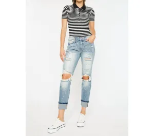 High Rise Boyfriend Jeans In Light Stone Wash Comfort Stretch