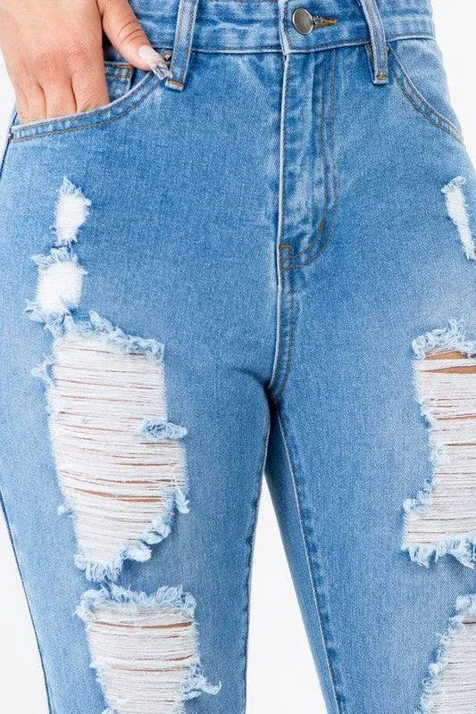 HIGH WAIST DISTRESSED BOYFRIEND JEANS