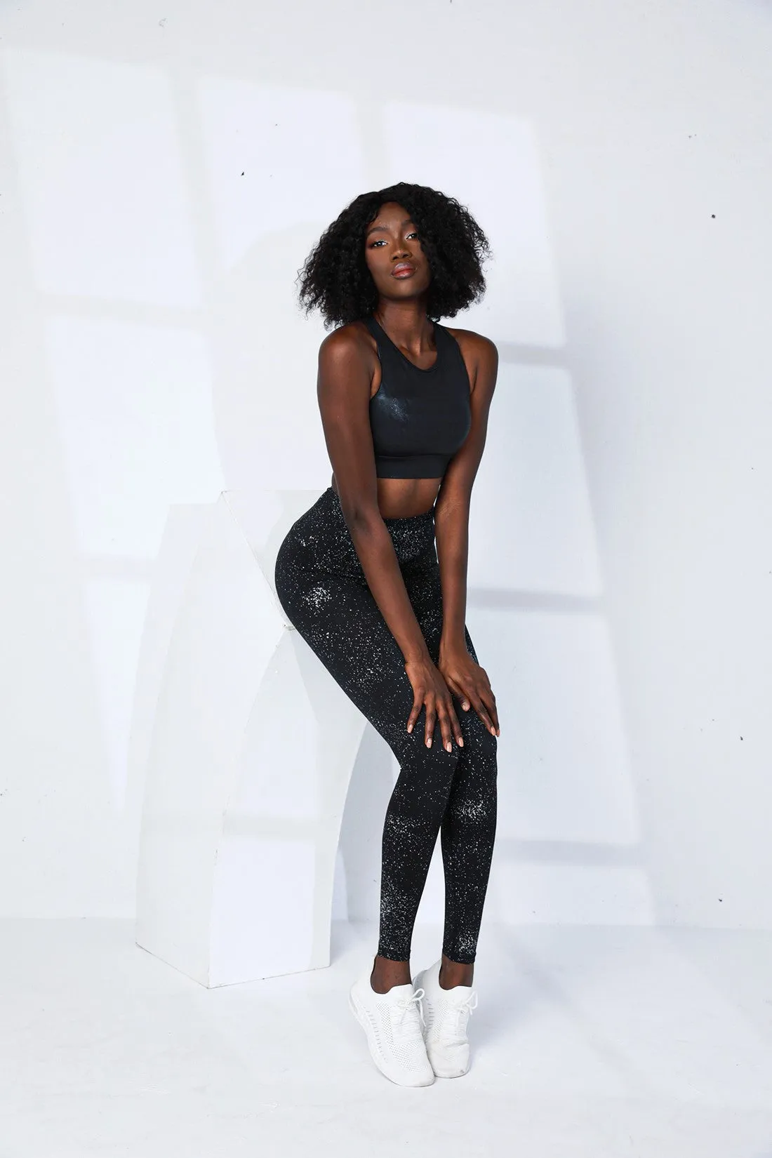 High Waist DIVA Active Silver Glitter Leggings