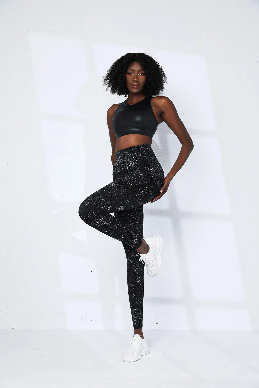 High Waist DIVA Active Silver Glitter Leggings