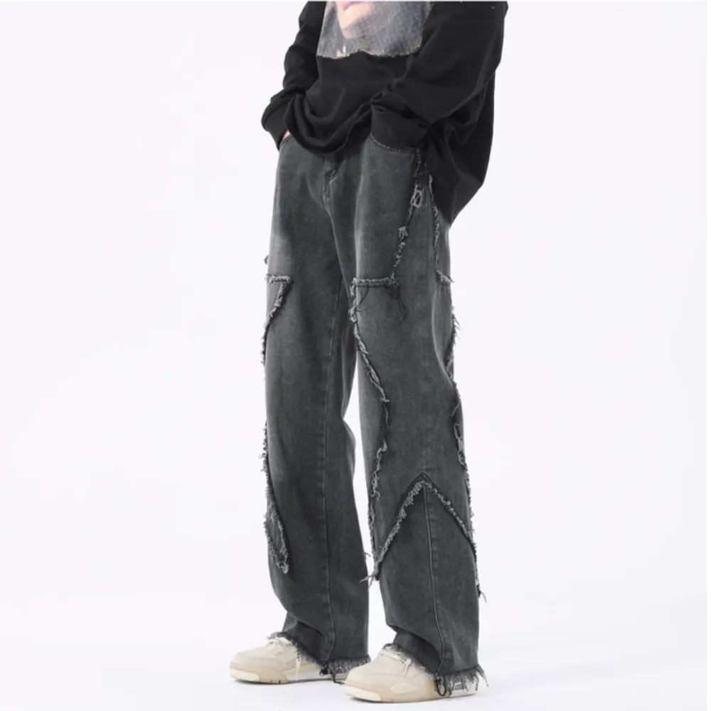 Hip Hop Big Pentagram Distressed Jeans