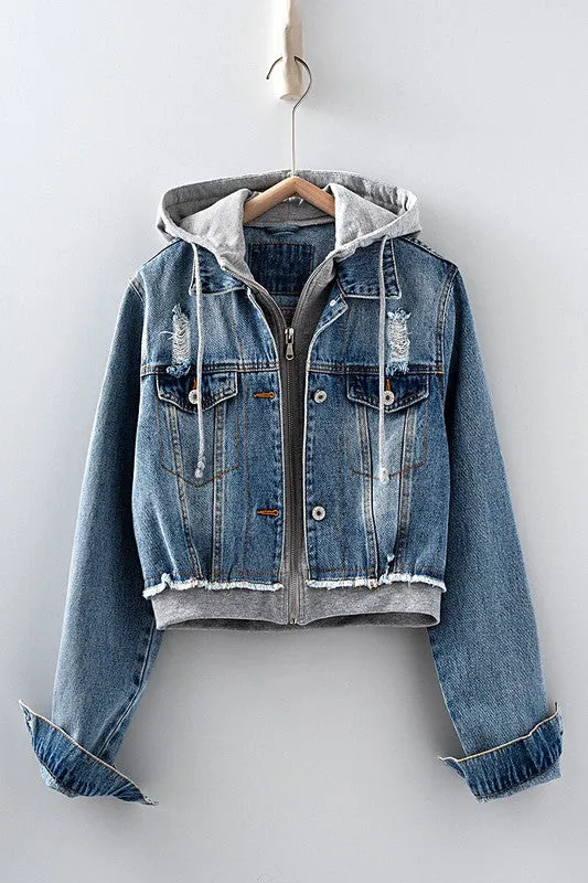 Hooded Denim Zip-Up Jacket