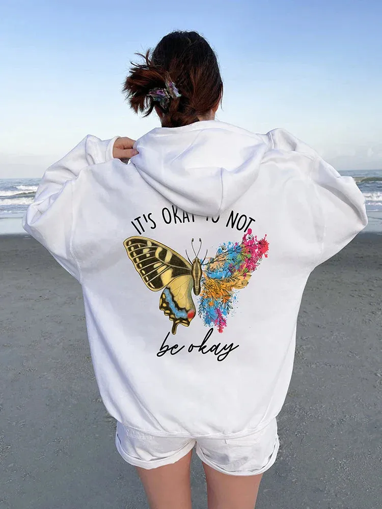 It's Okay to Not Be Okay Letter Printing Hoodie for Women