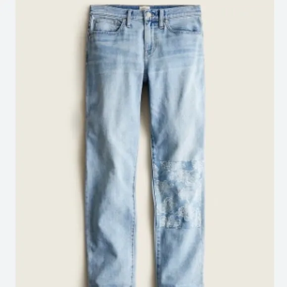 J Crew Slouchy Boyfriend Norwich Wash Denim Jeans Womens 29 Floral Leg Patch