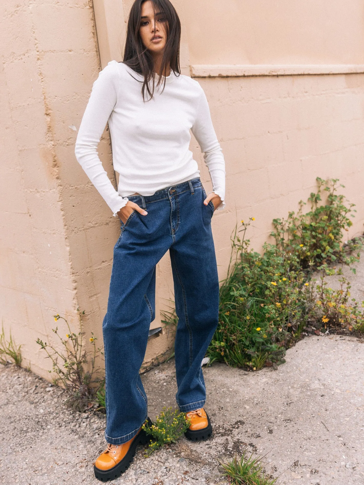 Jean Stoned Boyfriend High Rise - INDIGO RIDGE WASH