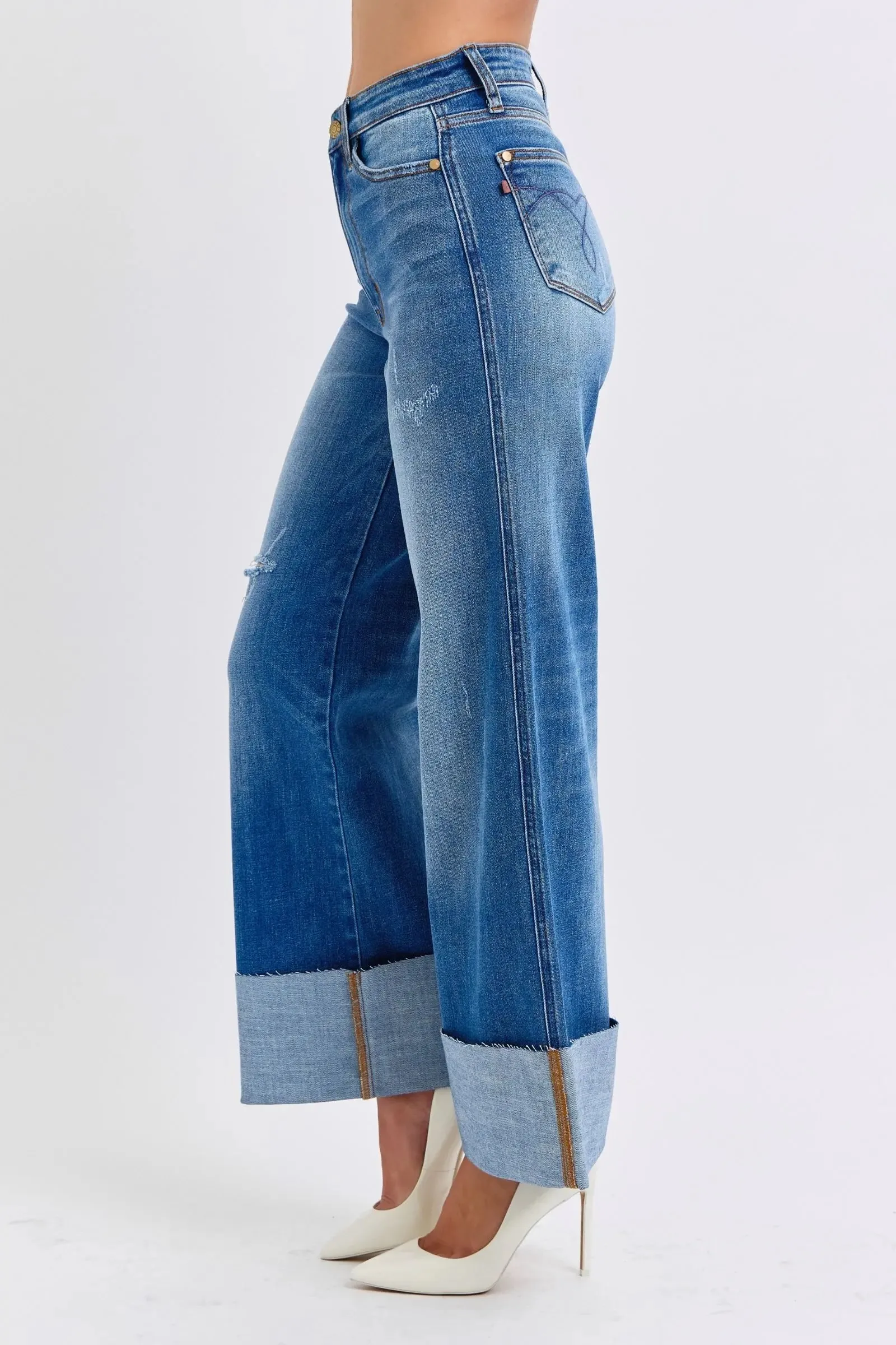Judy Blue Full Size Distressed Wide Leg Jeans