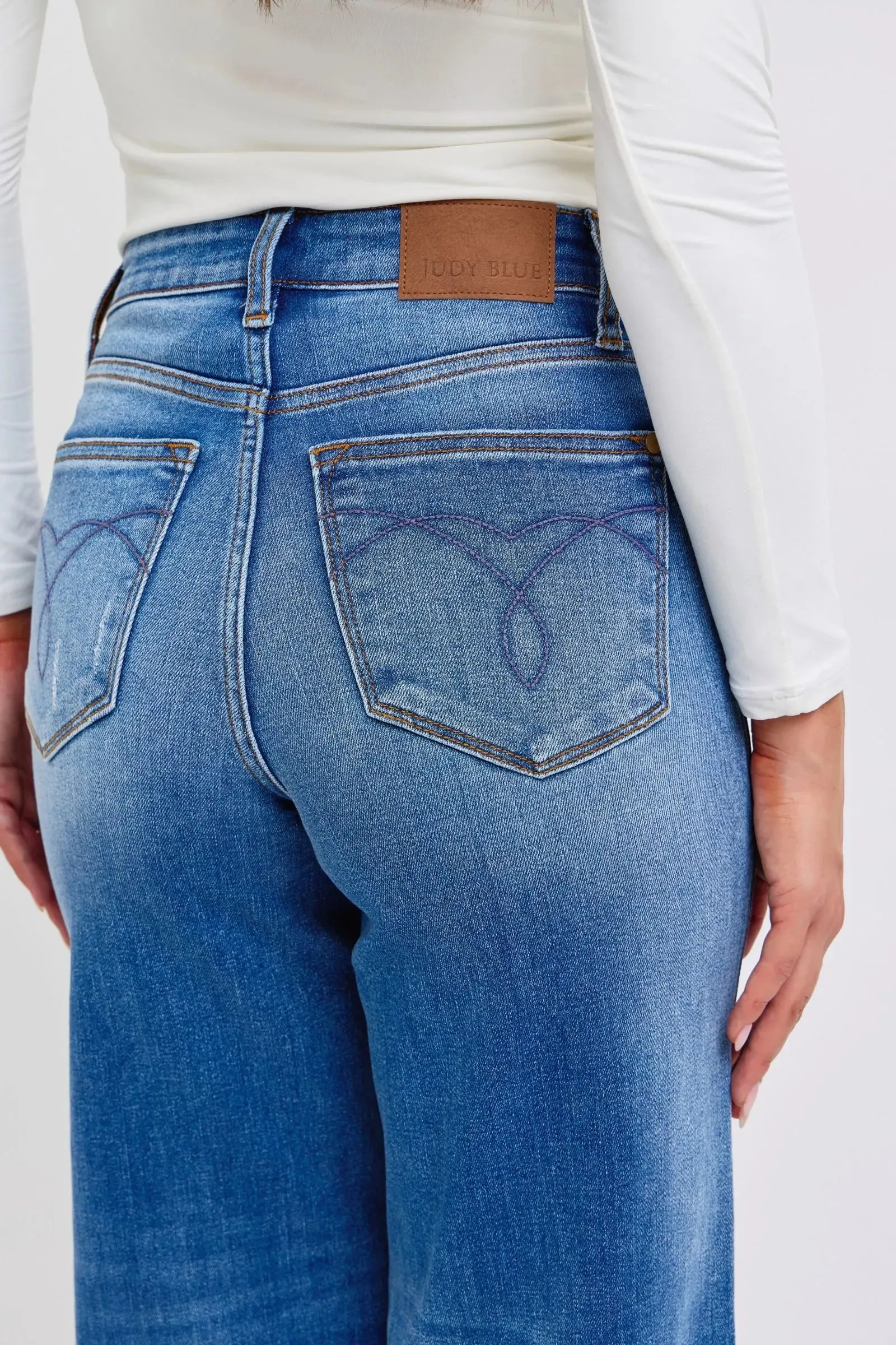 Judy Blue Full Size Distressed Wide Leg Jeans