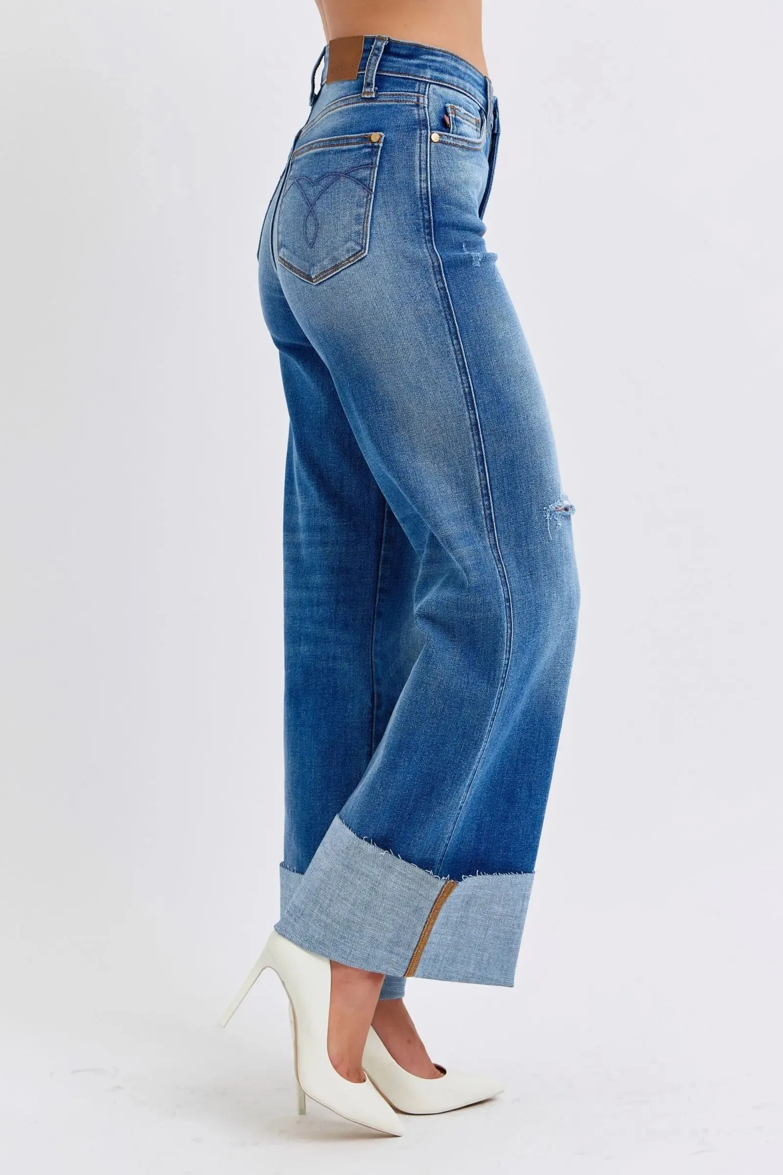 Judy Blue Full Size Distressed Wide Leg Jeans
