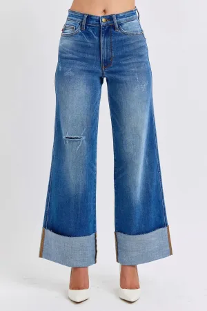 Judy Blue Full Size Distressed Wide Leg Jeans