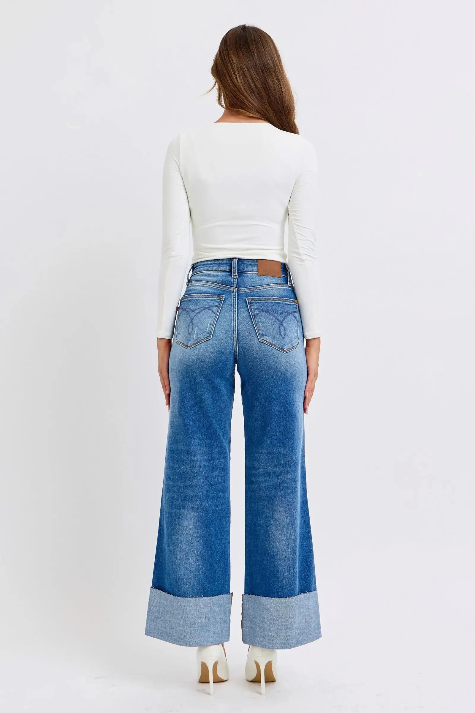 Judy Blue Full Size Distressed Wide Leg Jeans