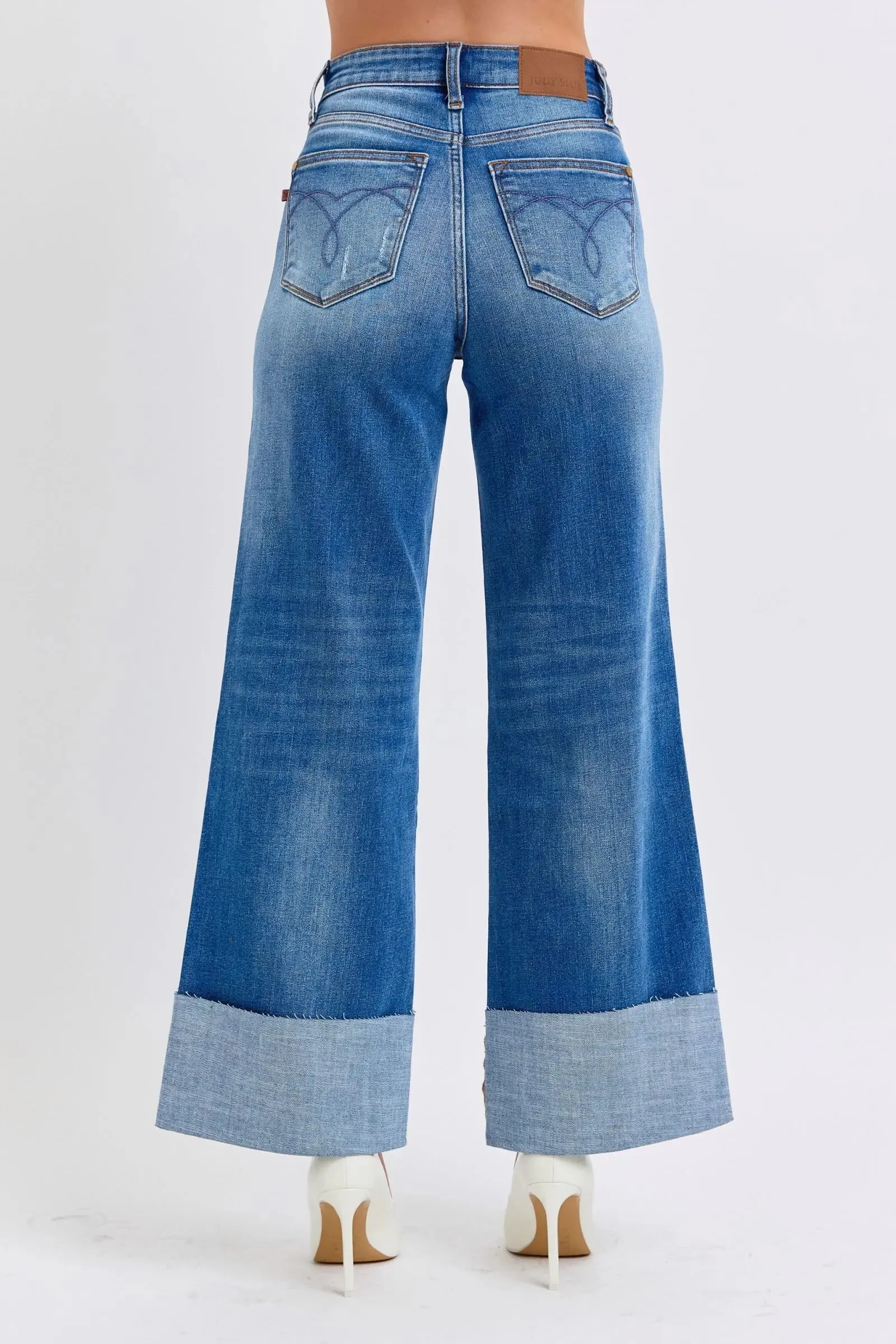 Judy Blue Full Size Distressed Wide Leg Jeans