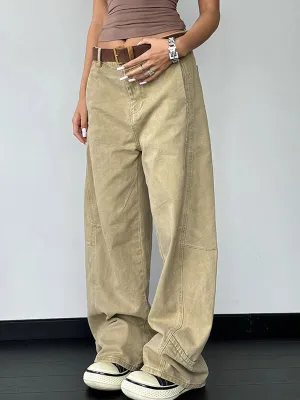 Kamel Vintage Designer Machete Weite Bein Boyfriend Jeans