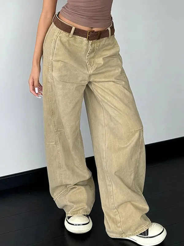 Kamel Vintage Designer Machete Weite Bein Boyfriend Jeans