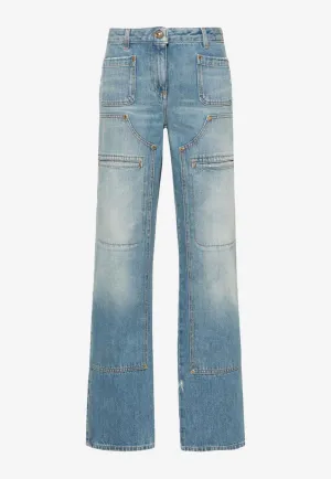 Knee-Panel Faded Jeans