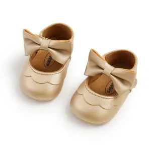 Leather Bow Baby Moccasins - Gold