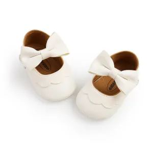 Leather Bow Baby Moccasins - White